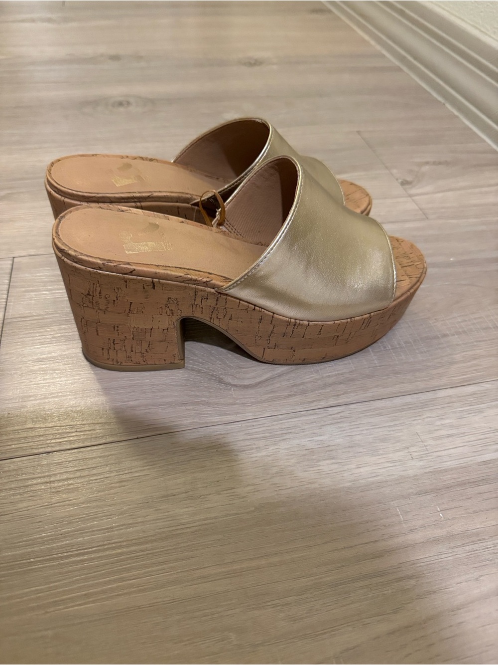 Report Metallic Gold Cork Wedge Mules